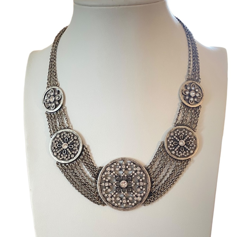 Touchstone Crystal by Swarovski Angelique Multi Chain Silver Tone Necklace